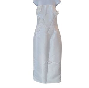 AS IT MAY Ivory Serefina Satin Applique Strapless Midi Dress Size L (US 8)
